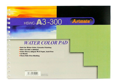 Block Acuarela Artmate A3 300g 12h Espiralado Ahswca3300 