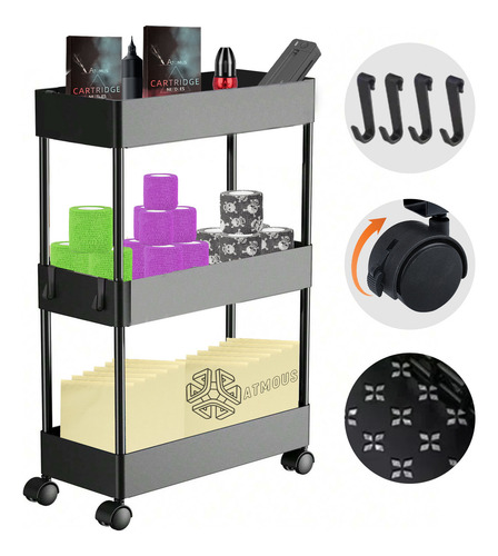 Albertech Carrito Organizador 3 Niveles Estante Ruedas Carro