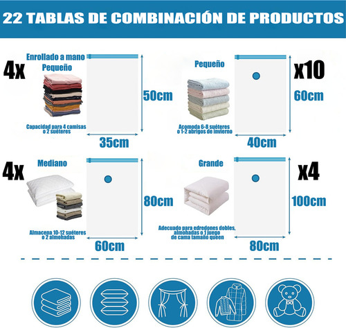 Bolsa De Almacenamiento Al Vacío De Ropa Con Bomba,22pzs
