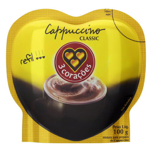 Cappuccino Solúvel Clássico Refil 100g 3 Corações