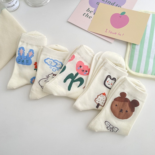 6 Pares De Calcetines De Algodón Con Estampado Floral Y Boni