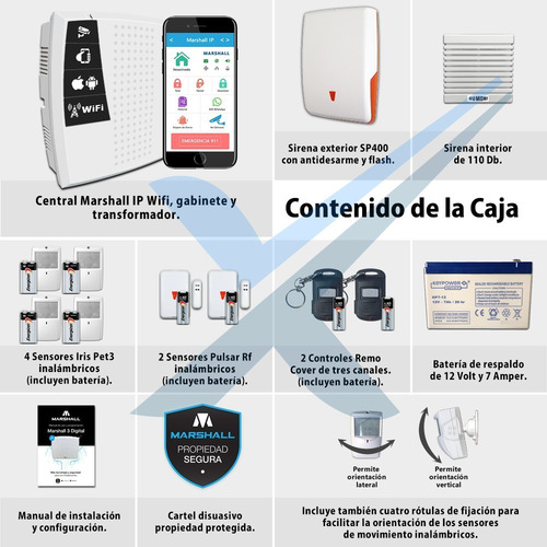 Imagen 2 de 10 de Kit Alarma Inalámbrica Marshall Ip Wifi Sirena Casa Oferta!