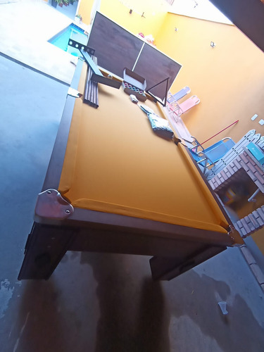 Bilhar Com Pedra Ardósia E Pés Niveladores Completa Vem Joga Amarelo