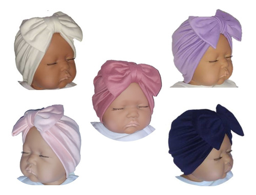 5 Gorritos Para Bebé Niña Turbantes Moño Desde Rn Hasta 18 M