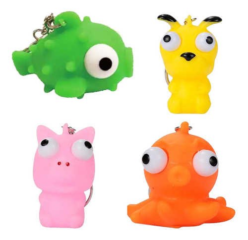 Llaveros Antiestres , Mxkrg-001, 4pza, Cartoon Animal, Goma Color Multicolor