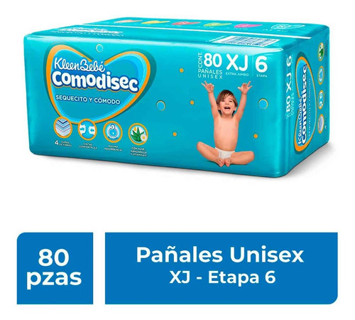 Pañales Kleenbebé Comodisec Etapa 6 Extra Jumbo Unisex 80 Pañales