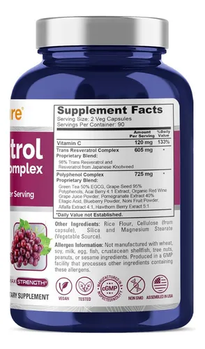 Nusapure Resveratrol Polifenol 1450 Mg 180 Cáps Vegano