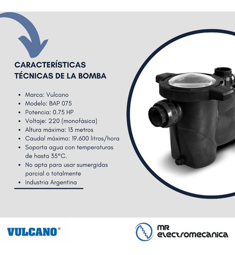 Imagen 4 de 10 de Filtro Vulcano Pileta Vc50 + Bomba 0.75hp - 80.000 Litros