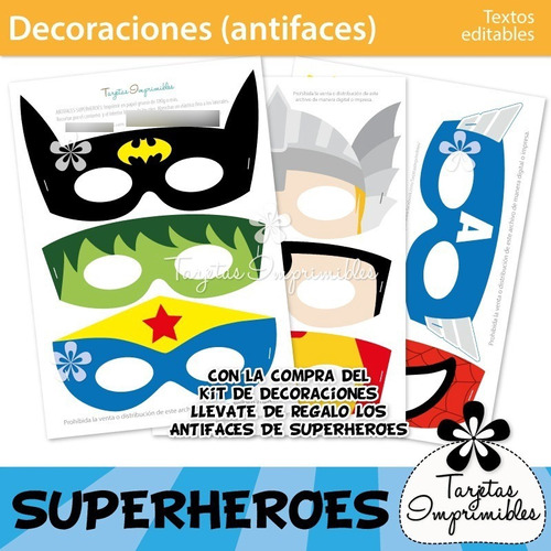 Kit Imprimible Decoraciones Cumpleaños Superheroes
