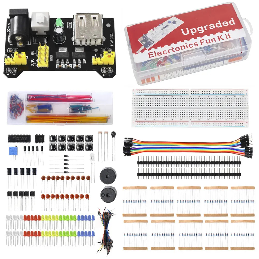 kit arduino Kit De Componentes Electrónicos c/Módulo Fuente de Poder, Cable de Puente, 830 Tie-points Breadboard, Potenciometro de Pi