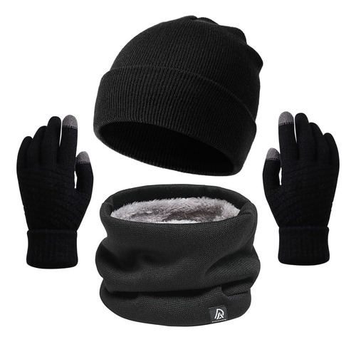 Nihay 3pcs Gorro Y Bufanda De Negro Invierno Termicos Y