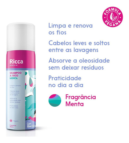 Kit 3 Shampoo A Seco Belliz Ricca Menta 50ml