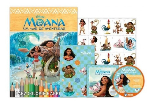 Livro Kit 5 Em 1 Colorir Com Dvd Disney - Moana Princesas