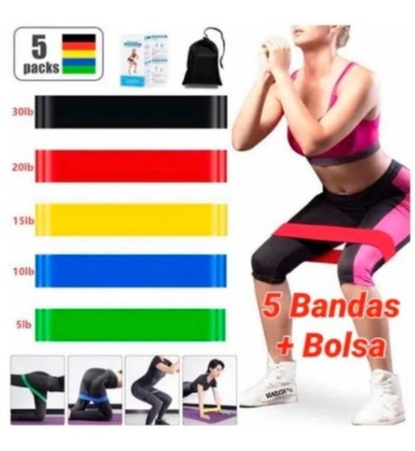 Imagen 7 de 10 de Bandas Elásticas De Resistencia Kit 5 Unidades Ejercicios