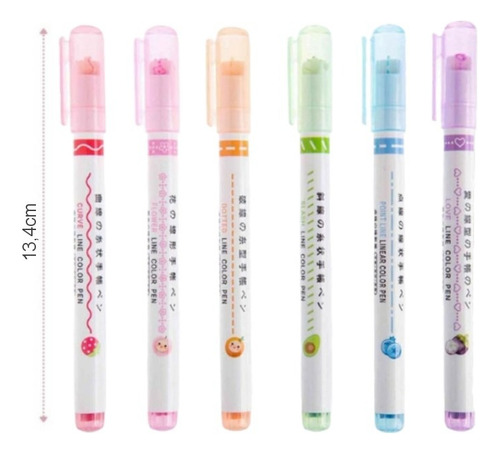 Canetas Coloridas Fine Carimbo Roller Papelaria Fofa 6unid