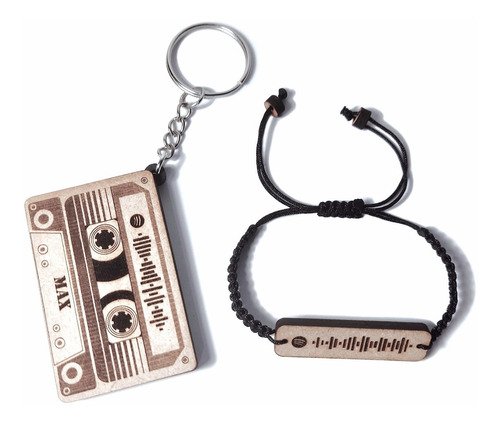 Llavero Cassette Y Pulsera Spotify Personalizables En Mdf