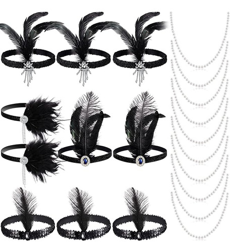 20 Diademas Para Disfraz Flapper Los Años 20 Con Plumas Negr