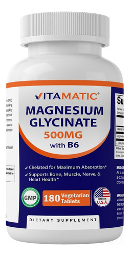 Glicinato De Magnesio Vitamatic 500 Mg Por Tableta - 180 Veg
