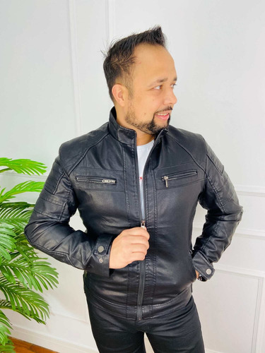 Imagem 2 de 9 de Jaqueta Masculina Couro Slim Forrada Pelinhos Krayani