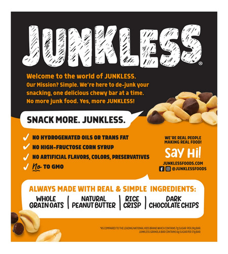Junkless 8 Barras De Granola Peanut Butter - Chocolate Chip