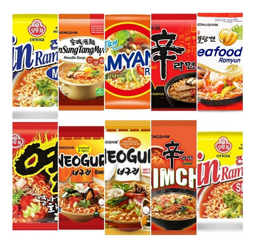 Ramen. Chapagetti, Shin Ramyun, Neoguri, Kimchi, Samyang.