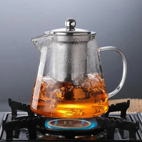 Imagen 2 de 10 de Tetera Vidrio Resistente Al Fuego Con Infusor Para Té 1200ml
