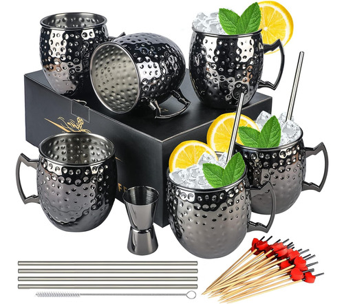 Moscow Mule Mugs- Set Of 6 Gunmetal Black Plated 18oz Sta...