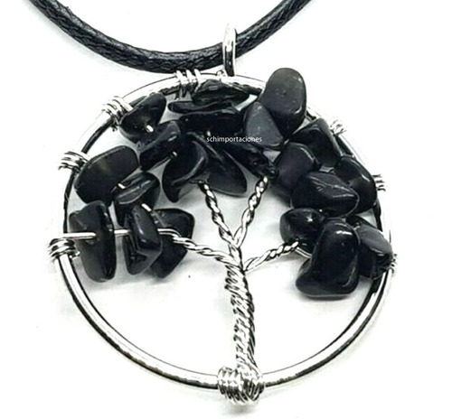Imagen 2 de 7 de Colgante De Obsidiana Natural Negra - Arbol Bodhi - Budista