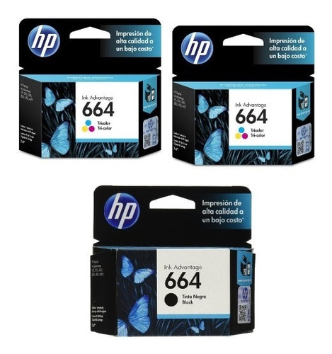 Combo 3 Cartucho Tinta Hp 664 2color F6v28al 1 Negro F6v29al