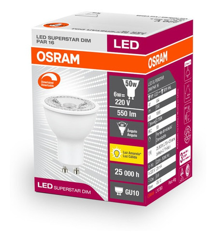 Imagen 2 de 3 de Lámpara Dicro Led Osram Dimerizable 5.5w Gu10 220v