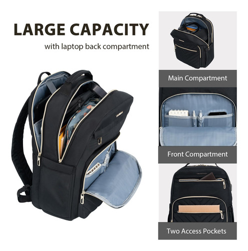 Mochila Para Portátil Mujer Usb Acolchada Negra
