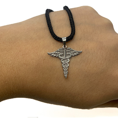 Dije Caduceo Medicina Acero Gris
