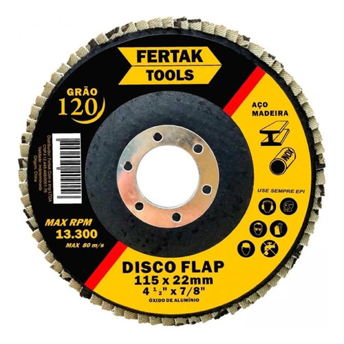 Disco Flap 4-1/2 Pol Grão 120 - 1 Und - Fertak