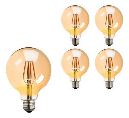 5 Lâmpadas De Filamento Led G80 Vintage Retro 4w 2200k