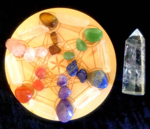 Set Gemoterapia + Tabla Solidos Platónicos + Puntas Cuarzo