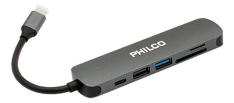 Hub Philco Usb-c Multi Puerto Hdmi 4k 30hz, Usb 3.0, 2.0, Sd