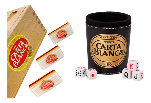 Domino Carta Blanca En Caja De Madera + Cubilete Con Dados