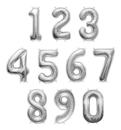 Imagen 5 de 5 de Numero Globo Metalico Plata Grande 82cm Decoracion