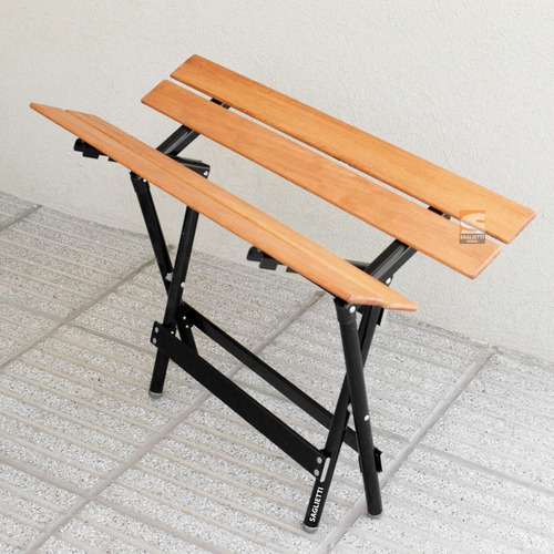Imagen 6 de 10 de Banco Largo Plegable Aluminio Madera Base Negra Premium