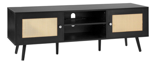 Mueble De Tv Ratán 65 PuLG Toma De Corriente Color Negro