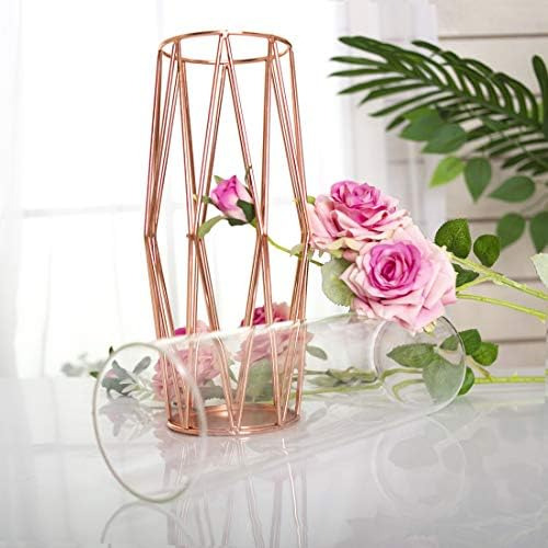 Florero De Cristal Geométrico, Soporte De Metal, Macetero Tr