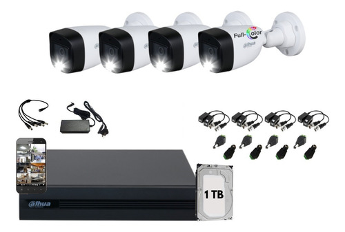 Kit Seguridad Dahua 4 Camaras 2mp Full Color Dvr 4ch Disco