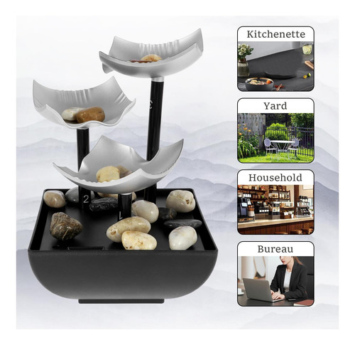 Fuente De Agua De Mesa Con Luz Led Y Guijarros, Pequeña De Y
