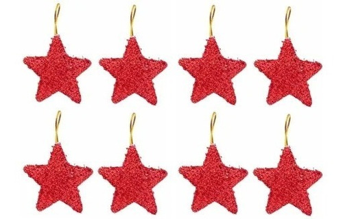 Kit 8 Estrelas Vermelha Brilhante Para Árvore De Natal Cor Vermelho