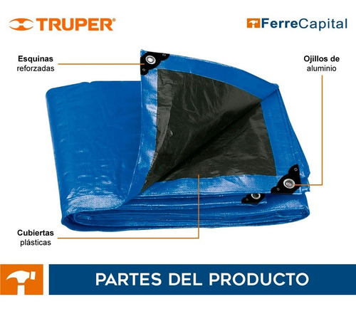 Lona Reforzada, 5 X 6 M, Azul, Truper, 15374