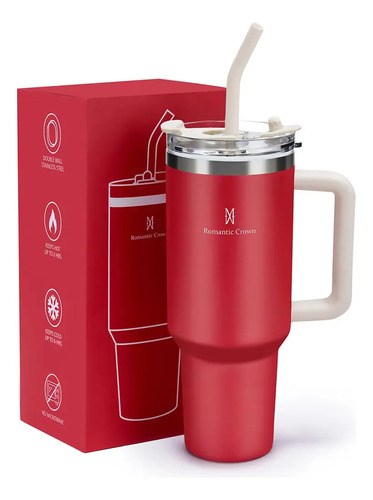 Copo Térmico Gigante 1,2l Inox Com Tampa E Inox Canudo Cor Vermelho Cor pura / Material fosco