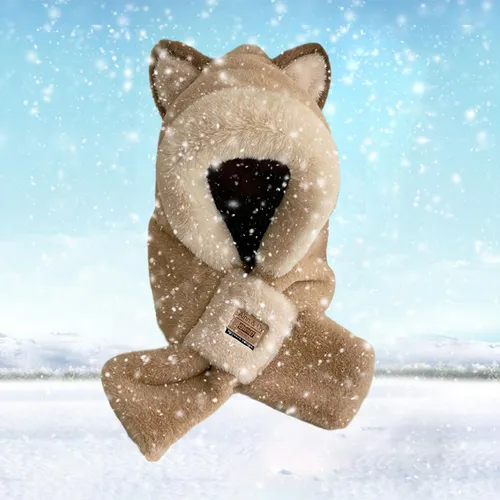 2 Bufanda Con Capucha De Felpa, Sombrero De Invierno, Caqui