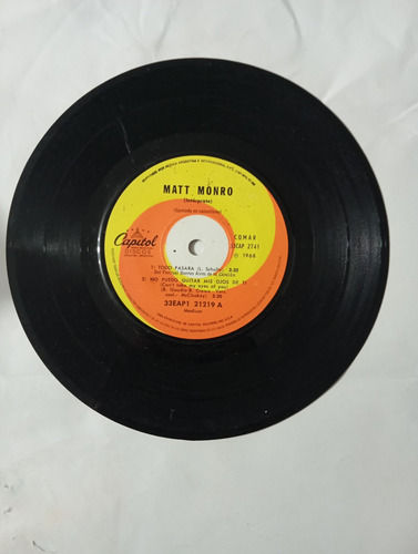 Vinilo Ep De Matt Monro Todo Pasará (f123 (Usado)