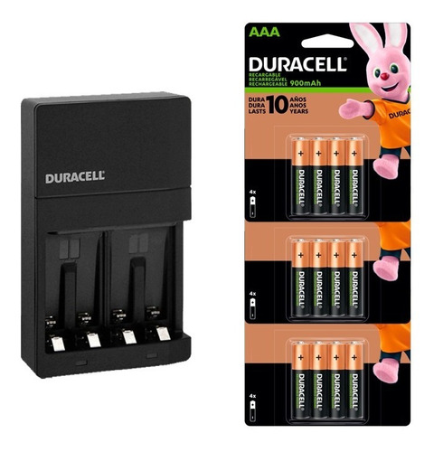 Cargador + 12 Baterias Aaa 900mah Recargable Duracell Dx1500