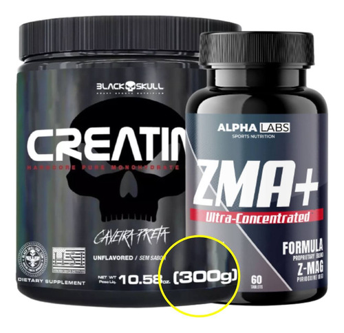 Combo Creatina 300g Black Skull Pura + Zma Vitamina Powder Sabor Without Flavor